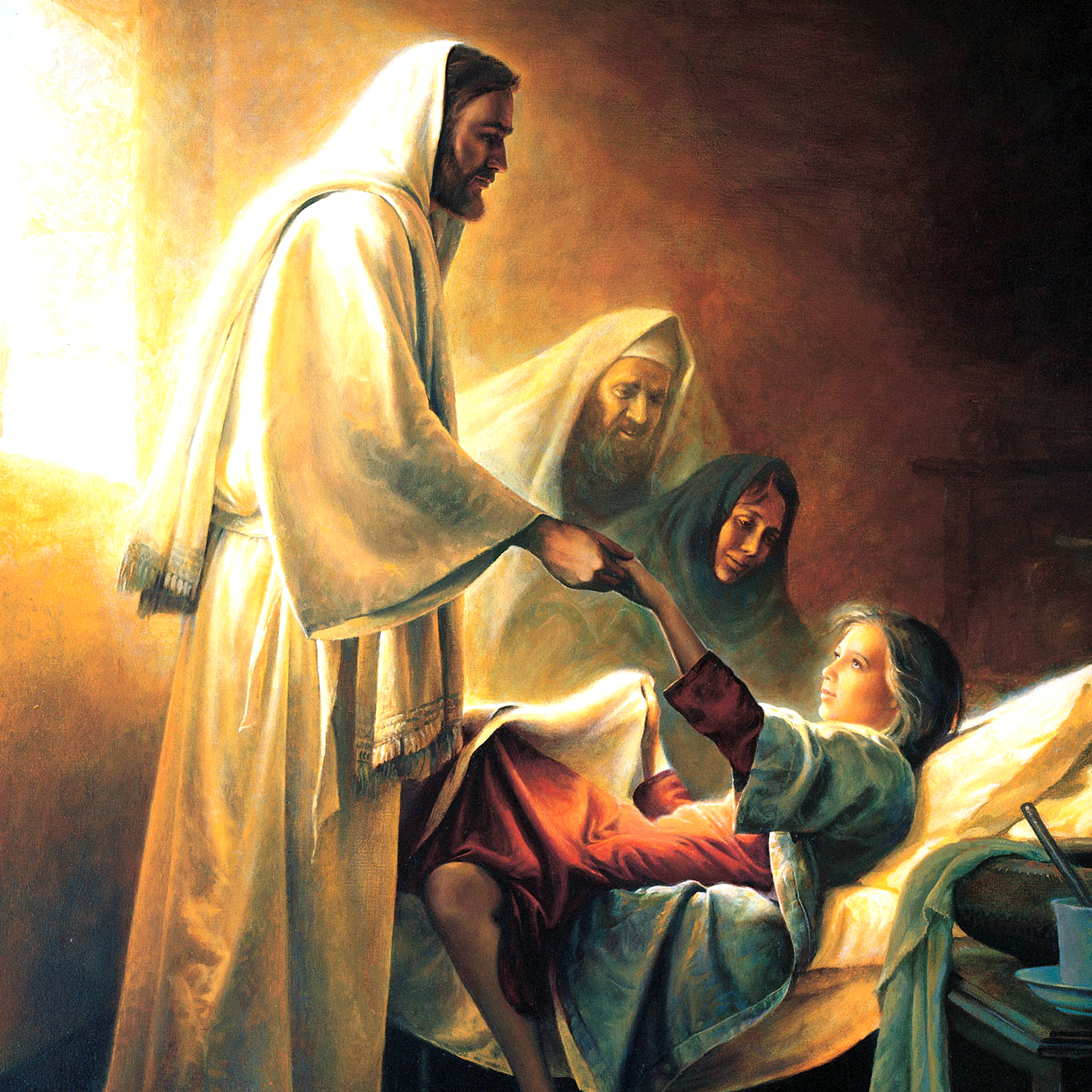 Pintura mostrando Jesus Curando a Filha de Jairo